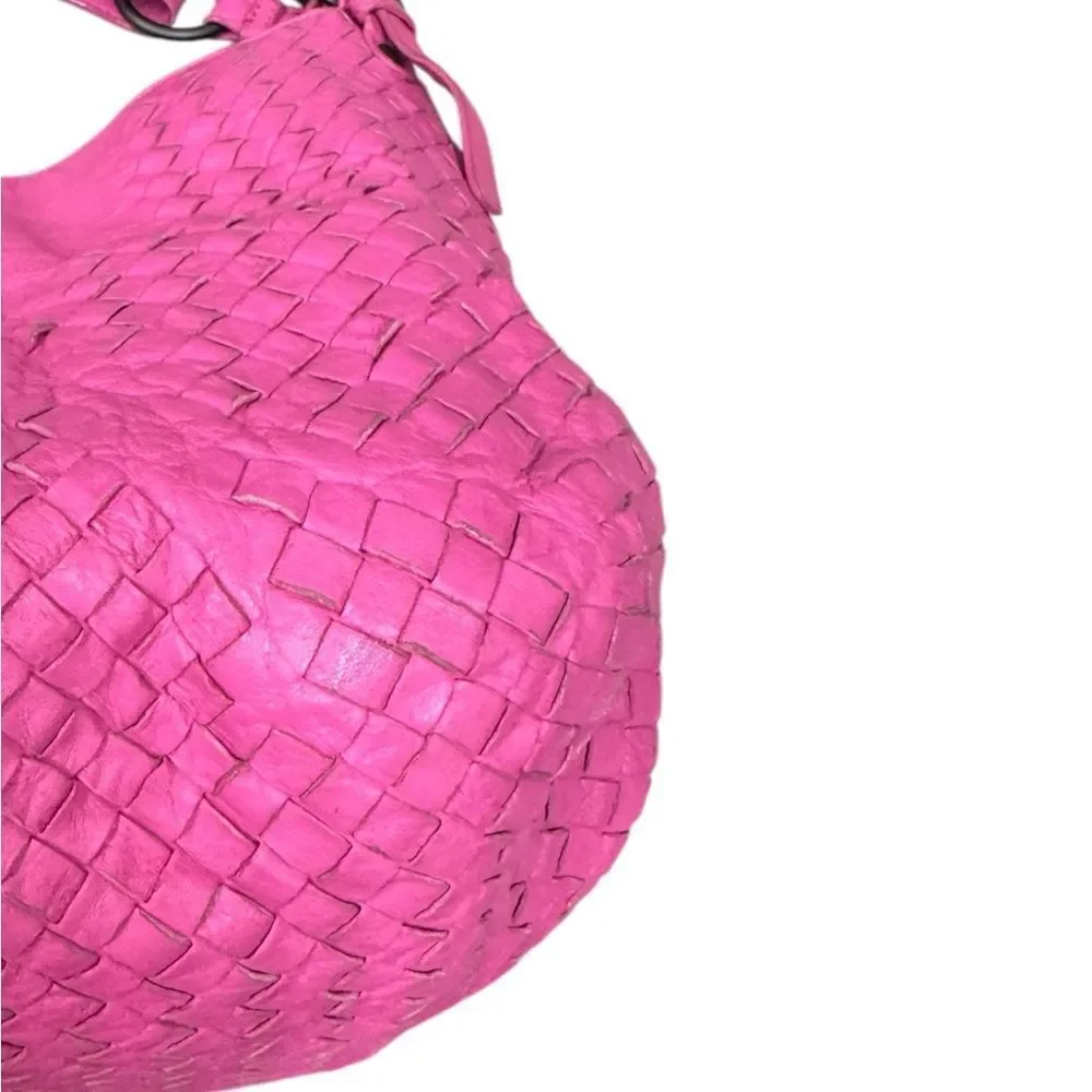 Bottega Veneta Barbie Pink Intreciatto Woven Parachute Leather Shoulder Hobo Bag
